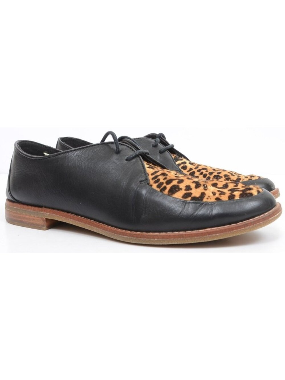Sperry Black Leather Leopard Flat 2-Eye Flat Loafers Animal‎ Print Women's 9